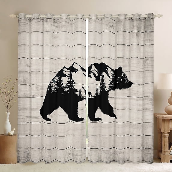 Castle Fairy Boys Wildlife Bear Deer Black Out Curtains,Jungle Animal Curtains Pack of 2 (42x63 Each),Rustic Vintage Bedroom Curtains,Microfiber Bedroom Decor