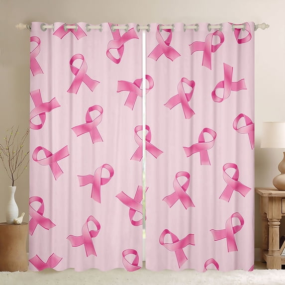 Castle Fairy Breast Cancer Curtains Pack of 2 (42x84 Each),Kawaii Ribbon Curtains Blackout