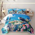 thumbnail image 1 of Castle Fairy Bright Anime Cliff Puffin Scene Quilt Full,Wild Flower Sea Stack Rock Print Full Bedspread Sets,Sky Pink, 1 of 7