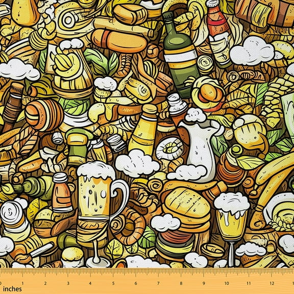 Castle Fairy Bright Oktoberfest Fabric by the Yard 1 Yard for Teens,Food Hotdog Home Decor Fabric by the Yard,Hippie Graffiti Room Decor Fabric by the Yard,Lightweight Room Decor