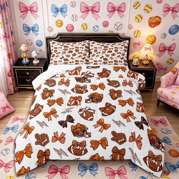Castle Fairy Brown Bow Football Full Size Comforter Sets 3-Piece, Cartoon Lightning Bedding Comforter Set,1 Comforter and 2 Pillowcases