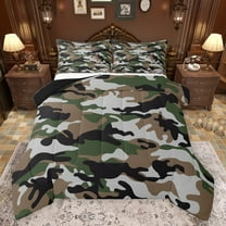 Castle Fairy Brown Green Black Camo Bedding Comforter Set 2pcs for Children Teens Adults,Vintage Camouflage Twin Comforter Sets Microfiber,Abstract Geometric Breathable Bedding Set