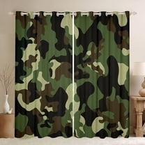 Castle Fairy Brown Green Camo Black Out Curtains for Kids Children Teens,Plaid Camouflage Curtains Pack of 2 (42x63 Each),Abstract Geometric Bedroom Curtains,Super Cozy Room Decor