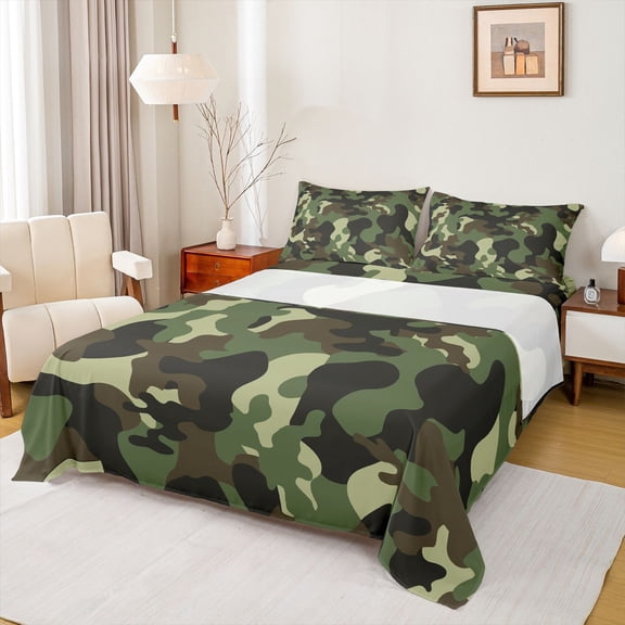 Castle Fairy Brown Green Camo Twin Sheet Sets 3pcs for Kids Children Teens,Plaid Camouflage Twin Fitted Sheet Microfiber,Abstract Geometric Breathable Flat Sheet,Super Cozy Room Decor