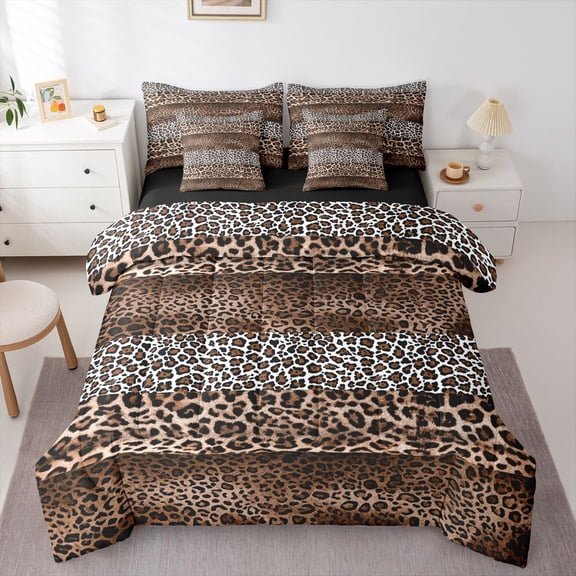 Castle Fairy Brown Leopard Print Bedding Comforter Set,Patchwork Full Bedding Set