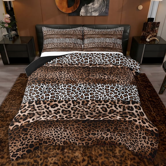 Castle Fairy Brown Leopard Print Full Size Comforter Sets,Animal Print Bedding Sets