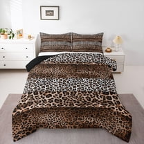 Castle Fairy Brown Leopard Print Twin Comforter Sets,Animal Print Patchwork Bedding Set
