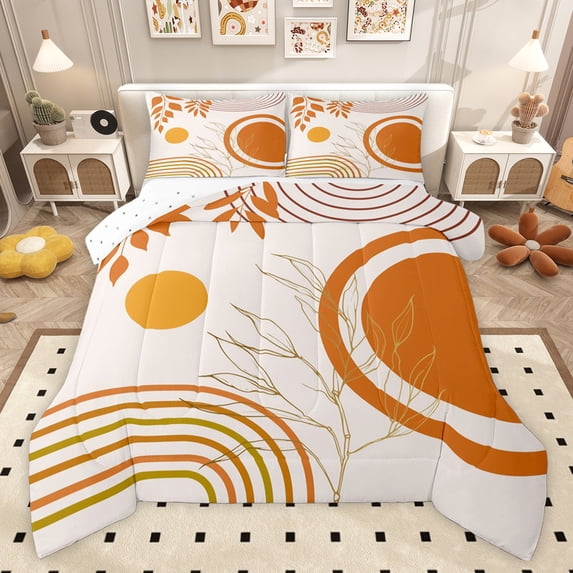 Castle Fairy Brown Orange Stripes Queen Comforter Set,Geometric Bedding Comforter Set