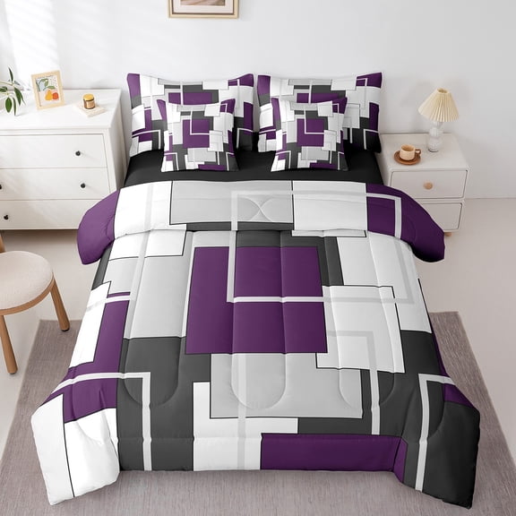 Castle Fairy Brown Rectangle 7pcs Bedding Comforter Set for Teens,Abstract Minimalist Queen Bedding Sets Super Cozy,Geometric Stripes Queen Sheet Sets,Super Cozy Room Decor