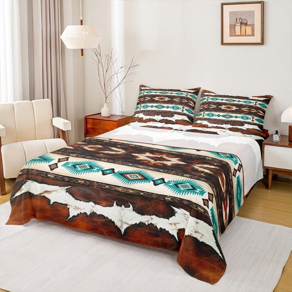 Castle Fairy Brown Teal Aztec Twin Sheet Sets,Bohemian Western Theme Bedding