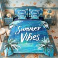 thumbnail image 1 of Castle Fairy Brush Stroke Summer Palm Poster 7-Piece Twin Bedding,Hand Letter Sky Blue Tropical Wall Art Bedding Comforter Set,Teal White,Navy Blue Reversible, 1 of 7