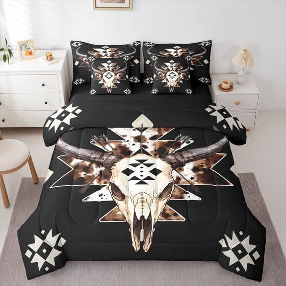 Castle Fairy Bull Skull Bedding Comforter Set,Animal Print Aztec Queen Bedding Sets