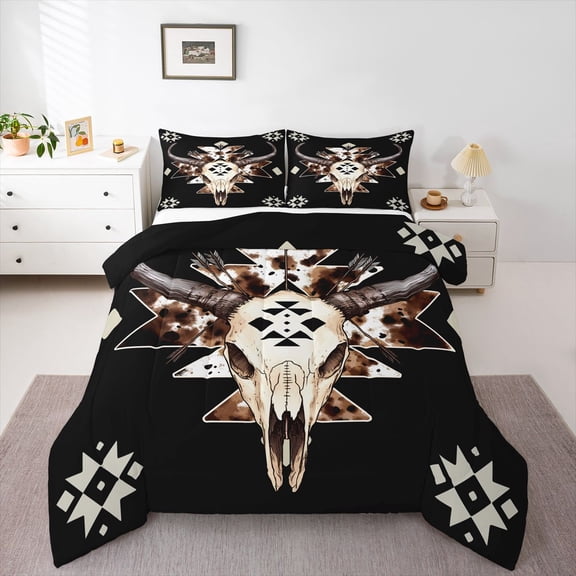 Castle Fairy Bull Skull Full Size Comforter Sets,Animal Print Aztec Bedding Sets