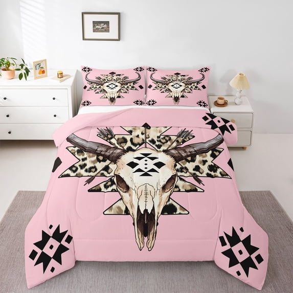 Castle Fairy Bull Skull Queen Comforter Set,Animal Print Aztec Bedding Comforter Set