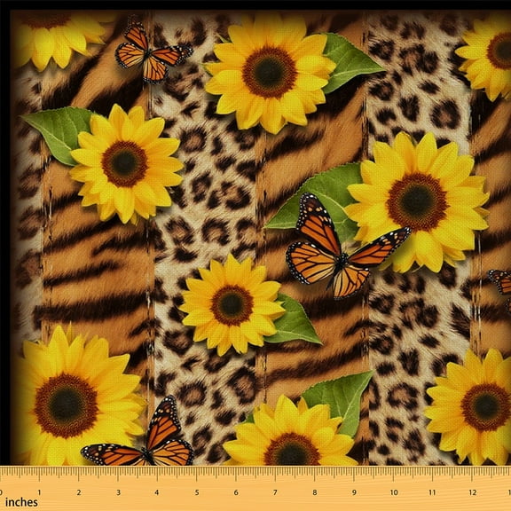 Castle Fairy Butterfly Sunflower Fabric by the Yard 1 Yard,Leopard Tiger Print Home Decor Fabric by the Yard,Abstract Rustic Room Decor Fabric by the Yard,Luxury Teenagers Bedroom Decor