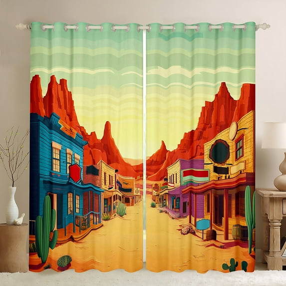 Castle Fairy Cactus Desert Blackout Curtains,Western Theme Curtains Pack of 2 (38x45 Each),Rustic Country Window Curtains,Microfiber Teenager Bedroom Decor