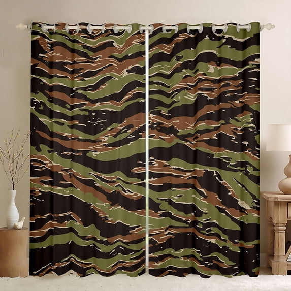 Castle Fairy Camouflage Blackout Curtains Set of 2 (52x84 Each),Geometric Window Curtains