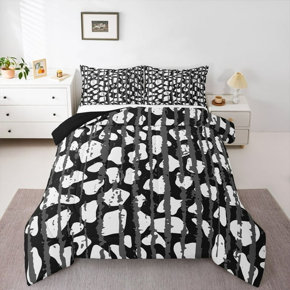 Castle Fairy Camouflage Leopard Print Full Size Comforter Sets 3-Piece for Teens Adults,Abstract Camo Cheetah Print Bedding Comforter Set,Vintage Aesthetic Lightweight Bedding Sets