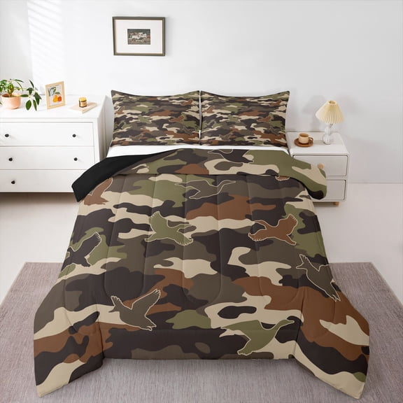 Castle Fairy Camouflage Queen Comforter Set,Animal Mallard Duck Bedding Comforter Set