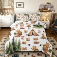 thumbnail image 1 of Castle Fairy Camping Animal Pattern Queen Comforter Set 3pcs for Kids, Forest Print Bedding Comforter Set for Bedroom, Green Beige, 1 of 6