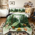 thumbnail image 1 of Castle Fairy Camping Scene Graphic Full Size Comforter Sets 3 Pieces for Teens, "Happy Camping" Art Bedding Sets for Bedroom, Green Brown,Black Reversible, 1 of 6