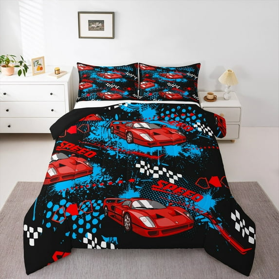 Castle Fairy Car Queen Comforter Set for Kids Teens,Speed Sport Bedding Comforter Set