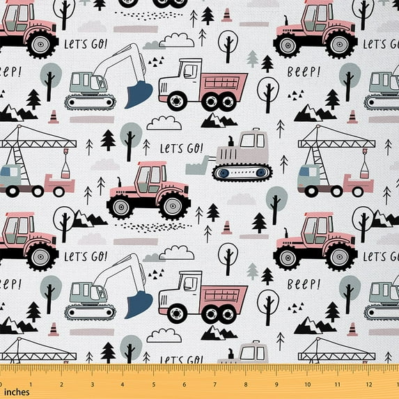 Castle Fairy Car Theme Fabric by the Yard 1 Yard for Children,Cartoon Excavator Home Decor Fabric by the Yard,Equipment Car Room Decor Fabric by the Yard,Microfiber Bedroom Decor