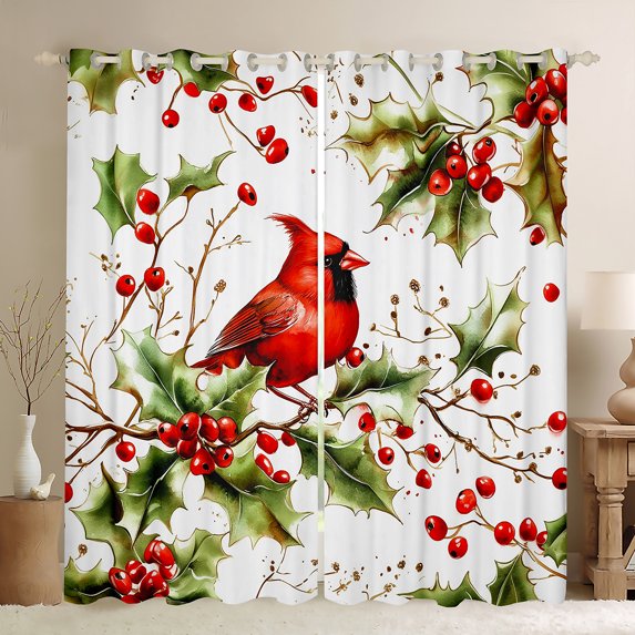 Castle Fairy Cardinal Bird Blackout Curtains Set of 2 (52x84 Each) for For Teens Girls Boys,Christmas Red Sparrows Window Curtains,Xmas Festival Theme Curtains and Drapes,Super Cozy Room Decor