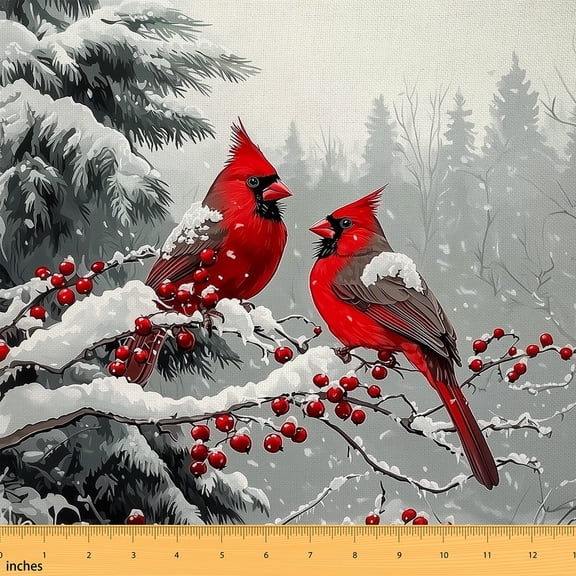 Castle Fairy Cardinal Bird Fabric by the Yard 1 Yard for Teens,Botanical Plants Berry Home Decor Fabric by the Yard,Merry Christmas Room Decor Fabric by the Yard,Super Cozy Room Decor