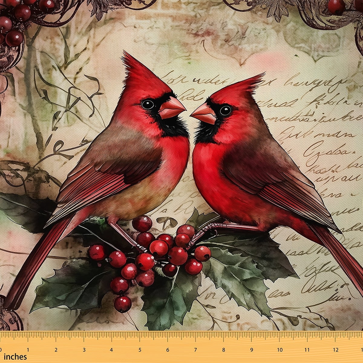 Castle Fairy Cardinal Bird Fabric by the Yard 10 Yards for Teenagers,Rustic Vintage Room Decor Fabric by the Yard,Festival Xmas Fabric for Sewing,Breathable Home Decor