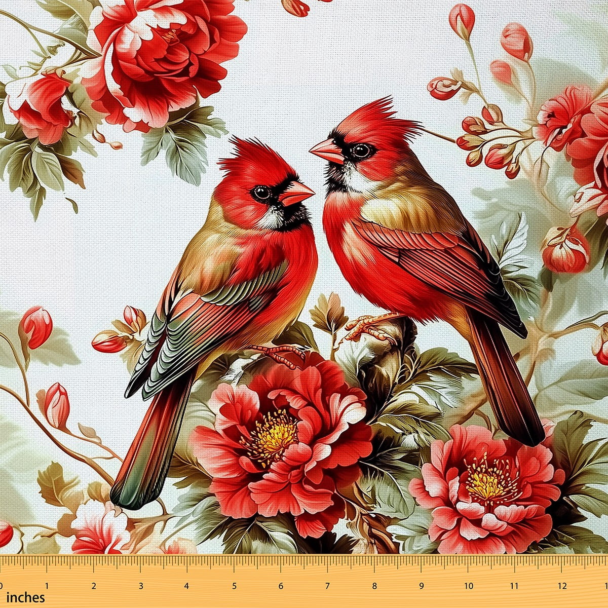 Castle Fairy Cardinal Bird Fabric by the Yard 2 Yards for Teens,Chic Flowers Room Decor Fabric by the Yard,Merry Christmas Sewing Fabric,Super Cozy Room Decor