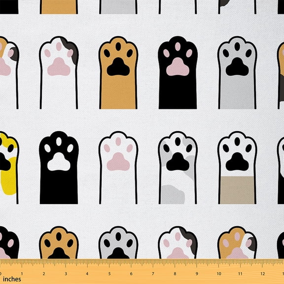 Castle Fairy Cartoon Animal Fabric by the Yard 1 Yard,Cats Paw Print Home Decor Fabric by the Yard,Kawaii Pets Room Decor Fabric by the Yard,Super Cozy Cute Room Decor