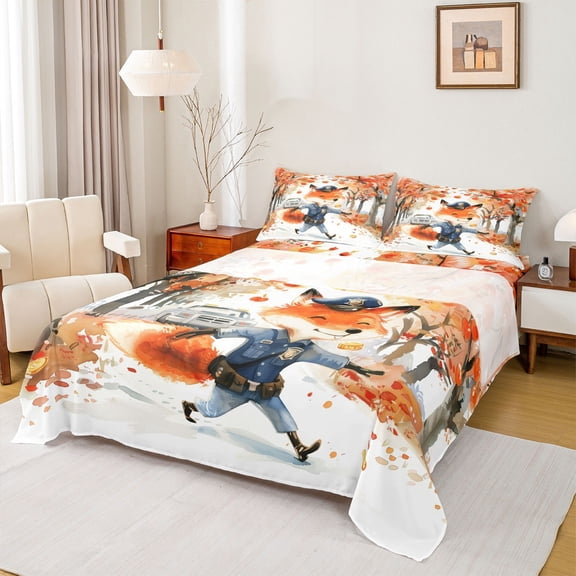 Castle Fairy Cartoon Animal Fox Twin Sheet Sets,Cute Police Bedding