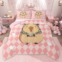 Castle Fairy Cartoon Animal Twin Comforter Sets for Children,Geometric Plaid Bedding Set