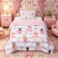 thumbnail image 1 of Castle Fairy Cartoon Ballet Girl Twin Comforter Sets 2pcs,Musical Notes Stripes Bedding Set,Purple,Pink Reversible,1 Comforter and 1 Pillowcase, 1 of 6