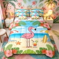 thumbnail image 1 of Castle Fairy Cartoon Beach Flamingo 7-Piece Twin Bedding,Cocktail Hibiscus Tropical Border Bedding Comforter Set,Pink Sand,Reversible, 1 of 7