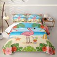 thumbnail image 1 of Castle Fairy Cartoon Beach Flamingo Twin Quilt Set,Cocktail Hibiscus Tropical Border Twin Coverlet Set,Pink Sand, 1 of 7