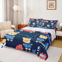 Castle Fairy Cartoon Bear Firefighter Twin Sheet Sets,Kawaii Fire Truck Bedding