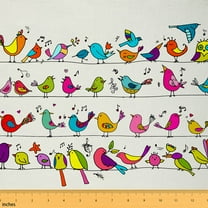 Castle Fairy Cartoon Bird Fabric by the Yard 1 Yard,Music Melody Home Decor Fabric by the Yard,Kawaii Animal Room Decor Fabric by the Yard,Lightweight Cute Room Decor