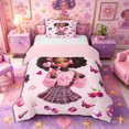 thumbnail image 1 of Castle Fairy Cartoon Black Girl Twin Duvet Cover,Butterfly Bow Print Twin Bedding,Pink White,Pink Reversible,1 Duvet Cover and 1 Pillowcase, 1 of 6