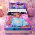 thumbnail image 1 of Castle Fairy Cartoon Black Girl Zipper Full Size Comforter Sets with Fitted Sheet and 2 Pillowcases,Retro Star Pattern Zipper Bedding Set,Purple Yellow Cyan,4pcs, 1 of 6