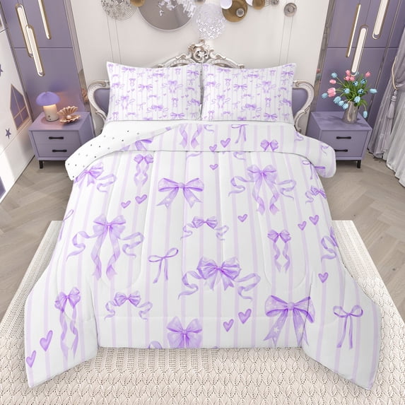 Castle Fairy Cartoon Bow Knot 2Pcs Bedding Comforter Set for Girls Teens,Love Heart Print Twin Comforter Sets,Dreamy Princess Breathable Bedding Set,Geometric Stripes Bedroom Decor