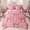 thumbnail image 1 of Castle Fairy Cartoon Bow Letter Monogrammed B Bedding Comforter Set 7-Piece for Teenagers Boys Girls,Kawaii Ribbon Bowknot King Bedding Sets,Cute Bowtie Initial Ultra Soft Bed Sheets, 1 of 8