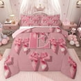 thumbnail image 1 of Castle Fairy Cartoon Bow Letter Monogrammed E 3 Pieces Queen Comforter Set for Teenagers Boys Girls,Kawaii Ribbon Bowknot Ultra Soft Bedding Sets,Cute Bowtie Initial Bedding Comforter Set Breathable, 1 of 8