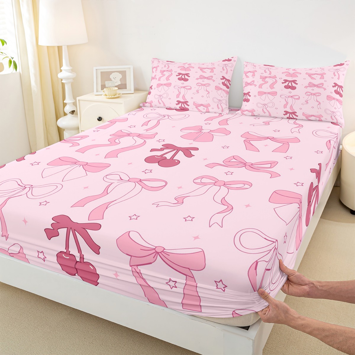 Castle Fairy Cartoon Bow Tie 3pcs Twin Sheet Sets,Kawaii Cherry Twin ...