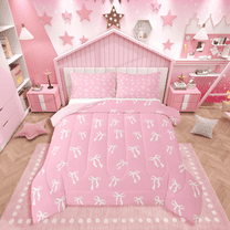 Castle Fairy Cartoon Bow Tie Bedding Comforter Set 2pcs,Bowknot Bow Twin Comforter Sets Microfiber,Dreamy Princess Breathable Bedding Set,Super Cozy Cute Room Decor