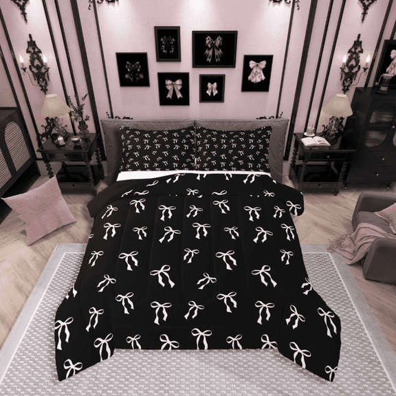 Castle Fairy Cartoon Bow Tie Bedding Comforter Set 2pcs,Bowknot Bow Twin Comforter Sets Microfiber,Dreamy Princess Breathable Bedding Set,Super Cozy Cute Room Decor