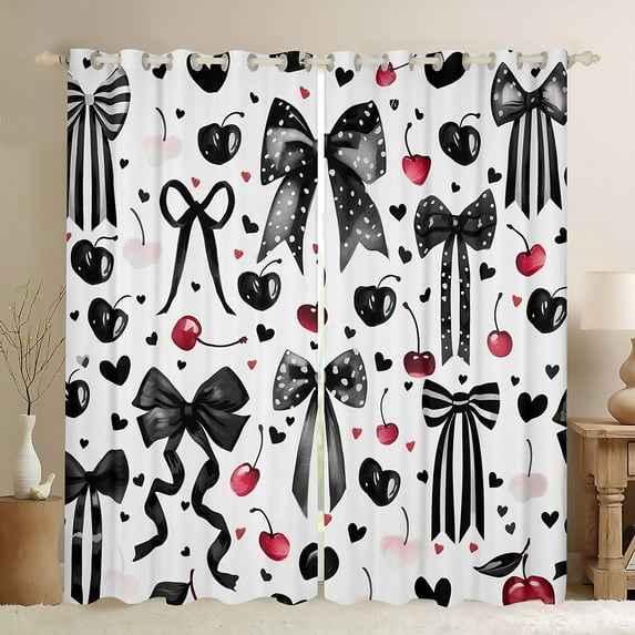 Castle Fairy Cartoon Bow Tie Black Out Curtains for Teens Boys Girls,Cute Cherry Curtains Pack Of 2 (42X63 Each),Polka Dots Bedroom Curtains,Ultra Soft Home Decor