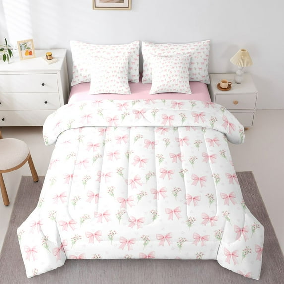 Castle Fairy Cartoon Bowknot Bedding Comforter Set,Romantic Flowers Queen Bedding Sets