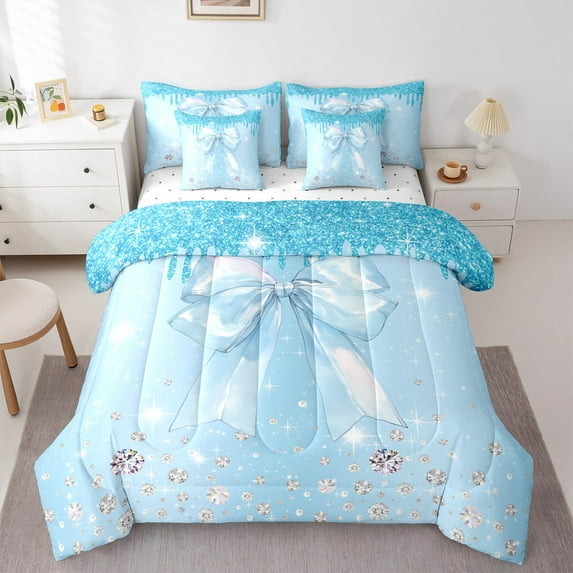 Castle Fairy Cartoon Bowtie Bedding Comforter Set,Bling Crystal Queen Bedding Sets